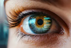 Up close image of an eye reflecting a computer screen for a blog about neuromarketing methods