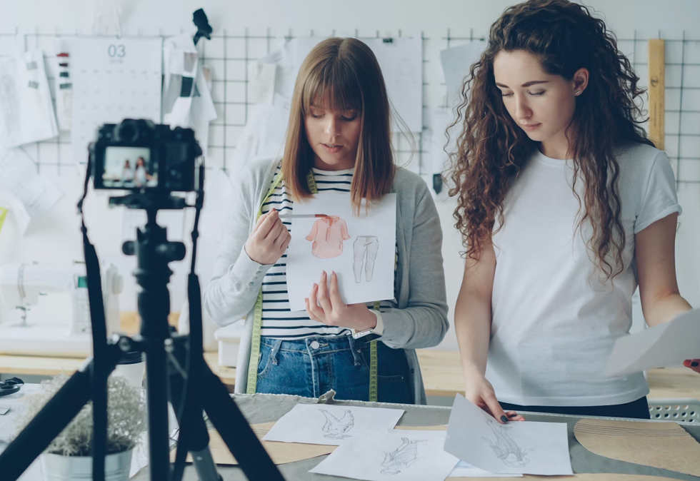 two influencers in front of recording camera for a blog about The Benefits of Brand Loyalty in the Age of Micro-Communities and Micro-Influencers