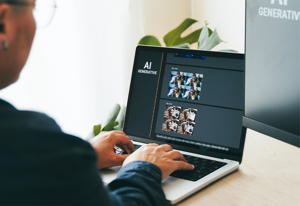 Person typing on laptop for a blog about Generative AI vs. Predictive AI